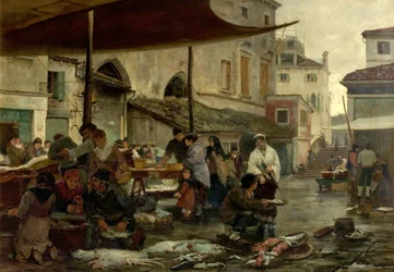Le marché aux poissons, Venise, Italie, 1881